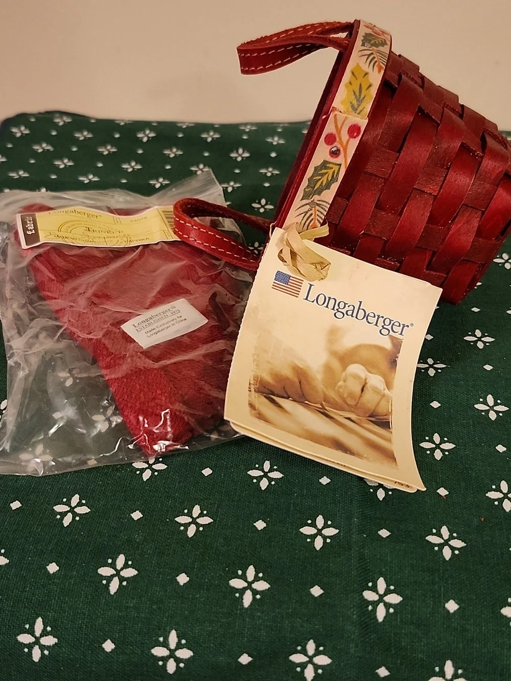 Longaberger Red Trinket Basket with Holiday Trim